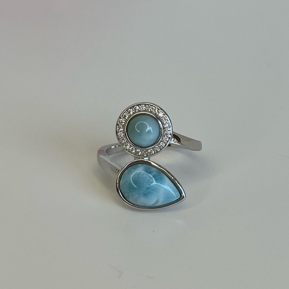 Clearance Sale $28 Firm! Natural Larimar & Cz Sterling Ring, Sz 6 - Picture 2 of 16